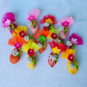 Handmade Parrot Potli Favor Bags Set Colorful <b>Net</b> <b>Fabric</b> Gift Pouches Wedding Return Gift Bags Haldi Mehendi Favor Pouches - Product Image 1