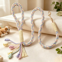 Laisse pour chien en corde de coton de couleur dopamine, tressée avec des accents floraux tridimensionnels ; la taille, la couleur et le style peuvent tous être personnalisés
