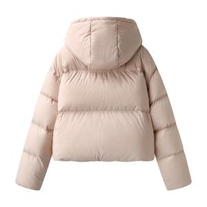 Boying nouveau hiver coupe-vent uni teint à capuche blanc duvet de canard <span class=keywords><strong>doudoune</strong></span> avec bouton et fermeture à glissière veste en duvet pour <span class=keywords><strong>femme</strong></span> - Product Image 2