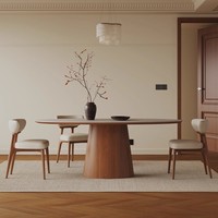Mesa de Comedor Ovalada de Estilo Retro Francés de Lujo con Base de Madera Maciza y Patas Extraíbles para Hogar y Hoteles