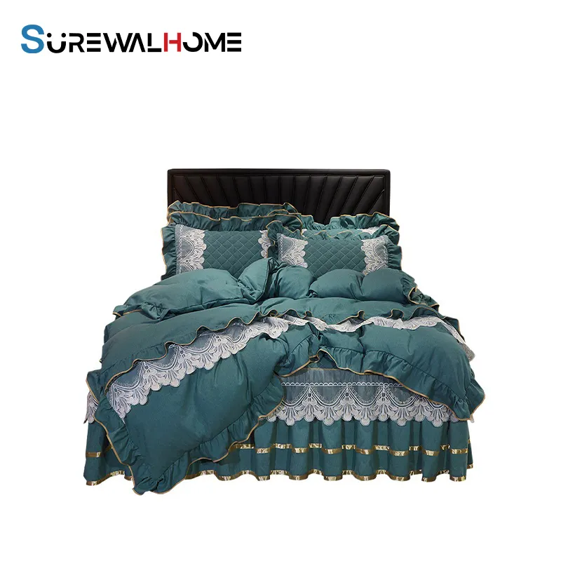 SUREWALHOMEクラシック4ピースセットフリル寝具セット2枕カバー掛け布団寝具セット羽毛布団カバー枕カバー