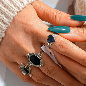 KR-176 Veranderende Kleur Vinger Sieraden Kleur Verandering Ring Die Verandert Van Kleur 3 Stuks Hart Ovale Vormige Schildpad Stemming Ring Kit - Product Image 2