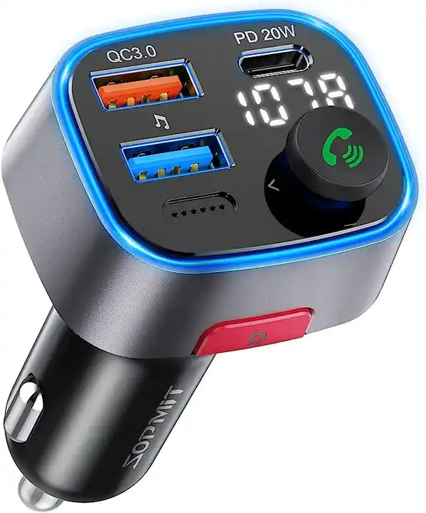 Bluetooth Adapter for Car, Wireless FM Radio Transmitter, Wireless  Bluetooth 5.0, MP3 Music Player, QC3.0 + PD 20W USB Car Charger, 7 Colors  LED