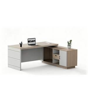 Bureau <span class=keywords><strong>de</strong></span> direction moderne et contemporain avec tiroirs à serrure à code, grand rangement, armoire latérale, panneau E1, boîte multimédia pour chambre à coucher - Product Image 1