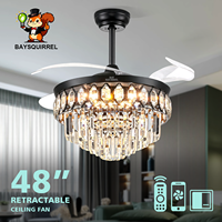 Ventilateur de plafond en métal et cristal de 42 pouces avec lumière, grande couverture, 5 CCT, moteur DC dimmable, luxe pour villa, couloir, personnalisable OEM
