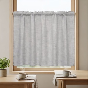 TIANYUN Cantonnières de rideau translucides texturées en lin, passe-tringle de 3 pouces, style rustique campagnard pour fenêtre de cuisine, longueur 14 pouces, ivoire - Product Image 5