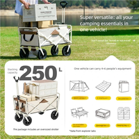 Chariot de camping pliable portable en gros, chariot de plage robuste à 4 roues tout-terrain, chariot de pique-nique