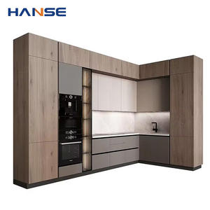 사용자 정의 나무 찬장 캐비닛 세트 디자인 현대 옻칠 매트 마감 나무 부엌 캐비닛 아파트 - Product Image 1