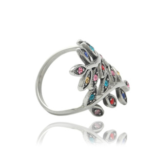 Anillo de Hoja de Acero de Titanio Estilo Europeo, Joyería Punk Plateada para Hombre, con Incrustaciones de Piedras Multicolores, Regalo 21006 - Product Image 4
