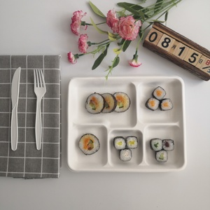 <span class=keywords><strong>Assiette</strong></span> de bagasse compostable <span class=keywords><strong>jetable</strong></span> écologique à 5 compartiments Plateau alimentaire blanc avec 5 compartiments - Product Image 5