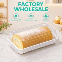 Boîte à dessert rectangulaire longue en PET transparent avec base cannelée blanche, conteneur en plastique jetable pour gâteau roulé, mochi, biscuits