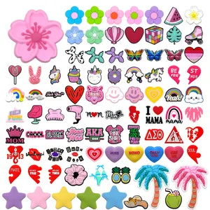 HYB kuaji desenhos personalizados de kawaii logotipo rosa moda acessórios em pvc atacado sapatos em massa decorações amuletos