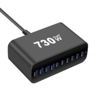Estación de Carga Rápida GaN USB de 695W 730W 765W 800W, Hub de Carga con Múltiples Puertos USB QC PD para Teléfono y Tableta