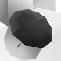 Parapluie pliant automatique avec poignée en bois - Parapluie professionnel noir coupe-vent UPF50+