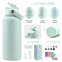 Bouteille d'eau isotherme en acier inoxydable à double paroi de 32 oz avec intérieur en céramique personnalisé, bouchon à paille verrouillable, idéale pour le sport et les voyages