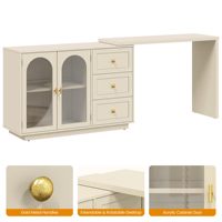 Coiffeuse moderne extensible avec portes en verre acrylique, organisateur de maquillage, ensemble de chambre à coucher avec tiroirs