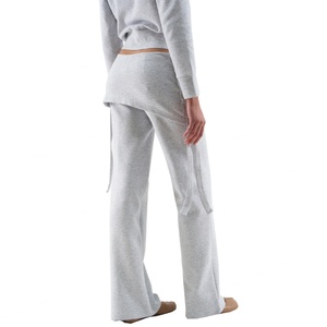 Custom Grey Wrap <b>Flared</b> Pants Mid Weight Cotton Jersey Relaxed Fit Breathable Sweatpants <b>Joggers</b> for <b>Women</b> - Product Image 4