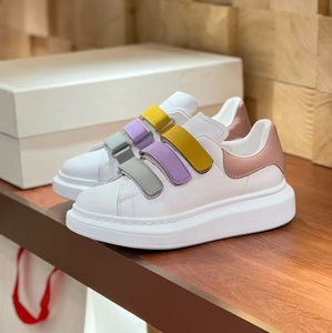 Baskets plateforme en cuir blanc pour femmes, design multicolore avec sangle auto-agrippante, chaussures décontractées MC pour le quotidien et la rue - Product Image 1