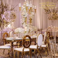 Table de réception ronde en acier inoxydable doré avec miroir en verre, forme en S, table de mariage, table de fête, table serpentine demi-lune