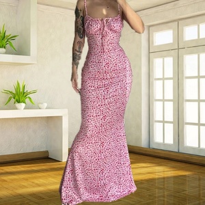 Viviblook ชุดเดรสลำลอง Z623DS02สำหรับผู้หญิง, ชุดเดรสแม็กซี่พิมพ์ลายดอกไม้ลำลองใหม่ฤดูร้อน - Product Image 4