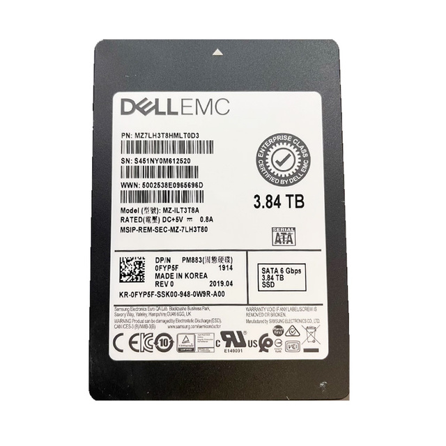Original Dells EMC MZ7LH3T8HMLT0D3 MZ-ILT3T8A PM883a 3.84TB SATA 6Gb/s 2.5 Inch Enterprise Level SSD for R730 R740 R750 R760
