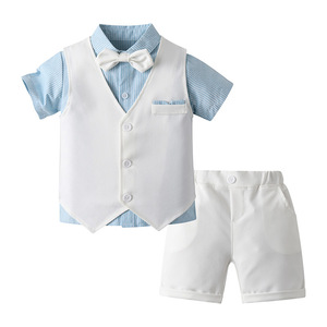 Set Estivo per Bambini in Tre Pezzi: Maglietta a Maniche Corte, Pantaloncini e Gilet in Cotone, Stile Elegante Europeo-Americano - Product Image 5