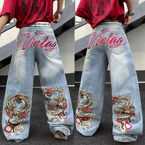 Jeans Larghi in <span class=keywords><strong>Denim</strong></span> Ricamati da Uomo, Stile Streetwear, Pantaloni Casual Larghi da Skate, Abbigliamento Uomo - Product Image 3