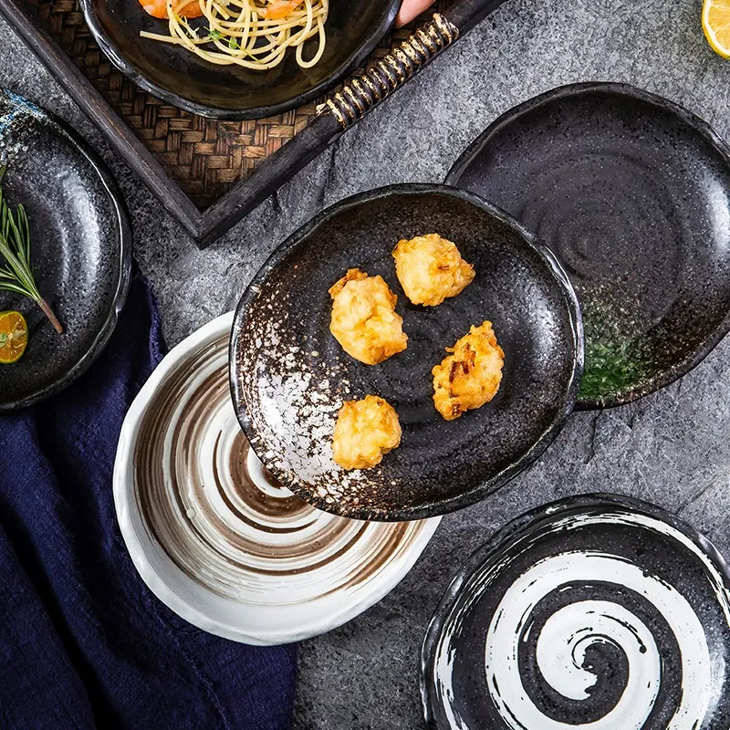 जापानी अनियमित देहाती सिरेमिक खाने की थाली मिठाई नाश्ता रेस्तरां में डिनर प्लेटें व्यंजन चीनी मिट्टी के बरतन