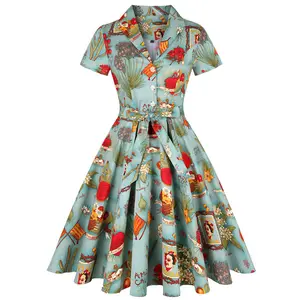 Vestido Vintage de algodón para mujer, vestido Retro de talla grande de los 50 y los 60, con flores, Swing, Rockabilly, CTD2101 #