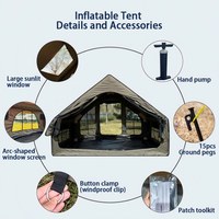 Tente de camping gonflable en tissu Oxford 300D de 6 mètres carrés avec pompe manuelle, tente de glamping imperméable, tente de camping 4 saisons, 3-5 personnes