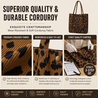 Sac fourre-tout de luxe en velours côtelé imprimé léopard, sac fourre-tout élégant personnalisé, sac en velours côtelé tendance, sac de voyage et de shopping, vente en gros