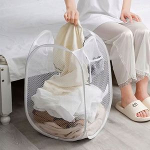 Fabric Folding Laundry Basket Organizer Household <b>Wall</b> <b>Hanging</b> Mesh <b>Storage</b> Bag for Dirty Clothes Bathroom Clothes Basket Frame - Product Image 2
