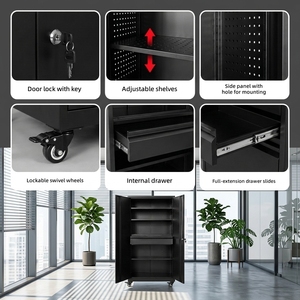 Armoire de <span class=keywords><strong>rangement</strong></span> professionnelle à roulettes pour atelier, <span class=keywords><strong>casier</strong></span> métallique haut avec <span class=keywords><strong>tiroir</strong></span> intérieur pour l'organisation des outils de garage - Product Image 3