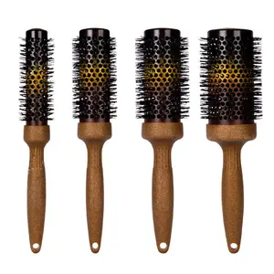 2024 Popular Custom Logo Professional Ceramic Aluminum Tube Styling Hair Round Brush With Plastic Handle Nylon Bristle For Salon