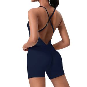 Nuova <span class=keywords><strong>Tuta</strong></span> <span class=keywords><strong>Intera</strong></span> da Yoga da Donna con Spalline Sottili Incrociate sulla Schiena, Maniche a Tre Quarti, Aderente, Senza Cuciture, in Spandex/Nylon, Lunghezza <span class=keywords><strong>Intera</strong></span> - Product Image 1