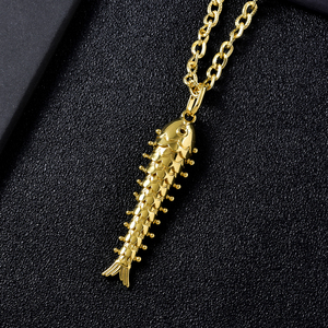 Custom Glossy Polished Fine Realistic Wholesale Trendy Unisex Vivid Fish Charm Gold Plated <b>Copper</b> Pendant Necklace - Product Image 1