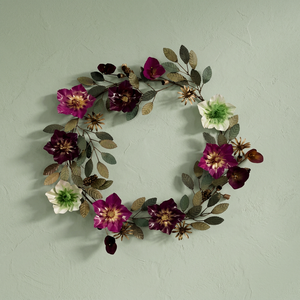 Corona Floral Metálica Hecha a Mano, Redonda, Rústica, Decorativa, con Flores, Sin Iluminación, Paquete Individual, Corona Artesanal de Alta Calidad - Product Image 1