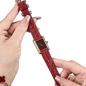 Reloj de Lujo Retro para Mujer, Correa de Cuero Genuino, Reloj de Cuarzo Cuadrado de Aleación, Reloj de Pulsera Ejecutivo para Mujer, Estilo Cartier - Product Image 1