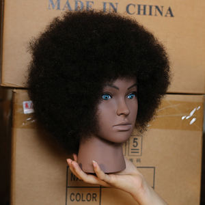 Tête d'entraînement afro bon marché tête de poupée de cosmétologie de mannequin 100% vrais cheveux humains tête de mannequin avec cheveux afro crépus bouclés - Product Image 3