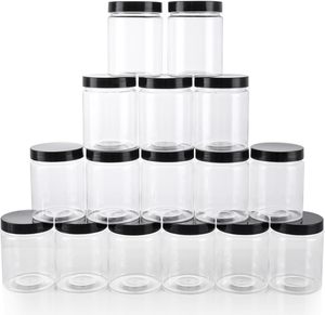 Pots cosmétiques transparents en PET de 80 ml, 120 ml, 140 ml, 150 ml, 180 ml, 200 ml, 250 ml, 300 ml, contenants en plastique pour gommage corporel avec couvercles noirs - Product Image 1