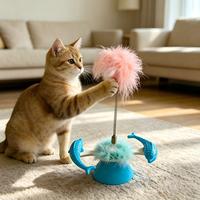 Jouet interactif pour chat avec plumes et ventouse stable, base en TPE, jouet rotatif en forme de dauphin pour gratter et jouer, idéal pour chats d'intérieur