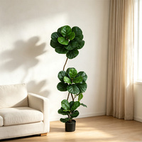 Vente en gros : Ficus lyrata artificiel moderne à double tronc, réaliste, en plastique écologique, pour la maison, le hall et le bureau