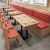 Table de banquet en bois et cuir PU personnalisable en forme de L pour 6 personnes, table de salle à manger commerciale, hôtel, école, banquette murale, canapé moderne et durable