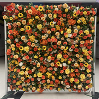 Mur de fleurs artificielles jaunes personnalisé en gros, toile de fond de 8 pieds, rouleau de fleurs de rose, panneau mural pour décoration de mariage
