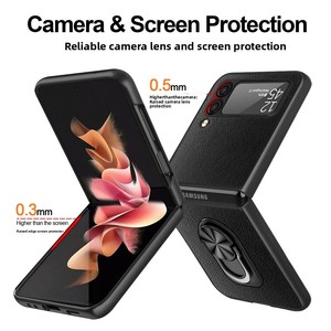 ที่วางแหวนสำหรับ Samsung Galaxy Z Flip ลดราคา 60% เคสโทรศัพท์แบบพับได้พร้อมฟิล์มป้องกันเลนส์หนัง PU - Product Image 4
