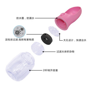 ขวดน้ำพกพาสำหรับสัตว์เลี้ยงพร้อมตัวกรองสำหรับใช้งานกลางแจ้ง วัสดุ ABS สีพื้น แก้วน้ำสำหรับสุนัขเดินทาง - Product Image 4