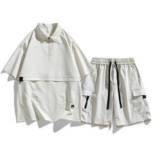 ชุดเซ็ตเสื้อยืดแขนสั้นและกางเกงขาสั้นลำลองสำหรับผู้ชายฤดูร้อนแบบ OEM สั่งทำพิเศษ แฟชั่นผู้ชาย ปกเสื้อแบบลา펠 ทรงหลวม ชุดสองชิ้น - Product Image 2