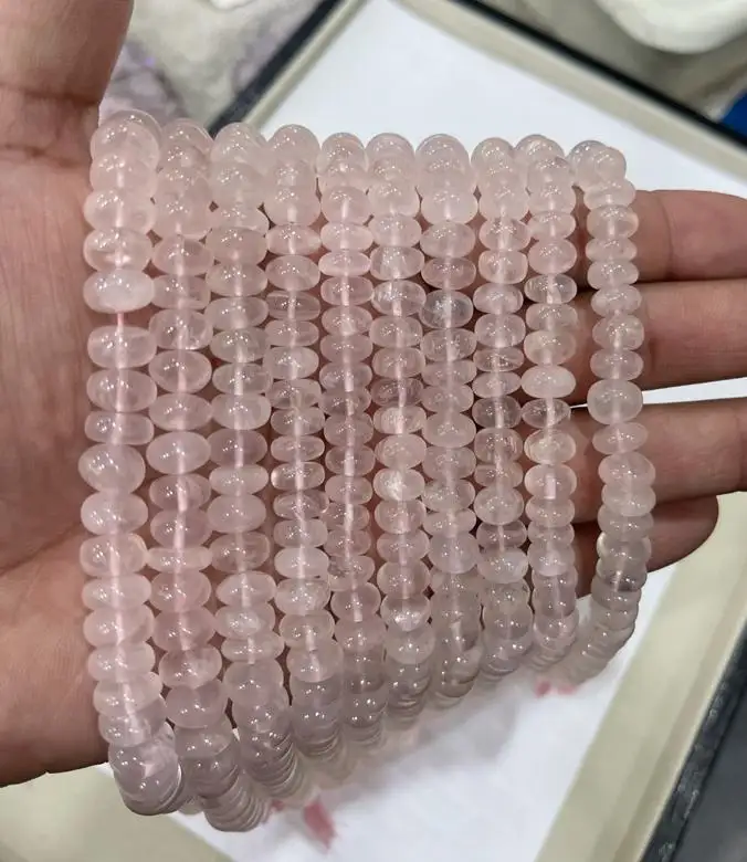 Natural Quartzo Rosa Suave Rondel Plain Beads Para Jóias Fazendo Brilho De Longa Duração Acabamento Perfeito Bulk Produto Handmade