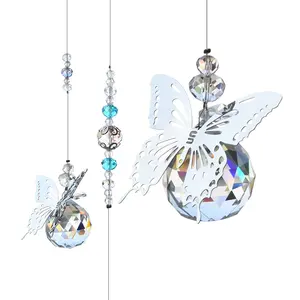 Crystal Butterfly Catchers Clear Ball Prisms Hanging Ornament for Wedding Favor Home Window Car Garden Decor