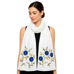 Soft Viscose Floral Embroidered Scarf Lightweight Breathable <b>Shawl</b> for <b>Women</b> Spring Casual Fashion Wear - Product Image 1
